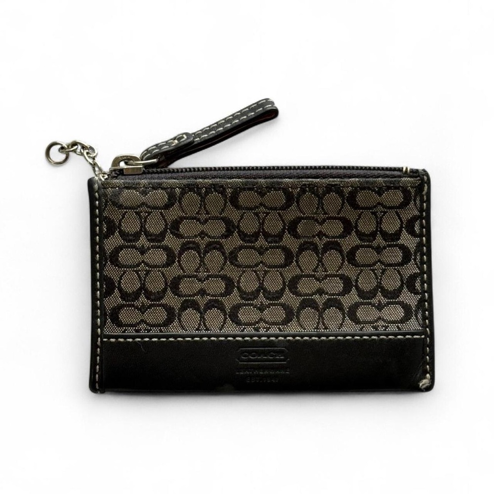Coach Signature Mini Skinny ID Case Card Holder Leather Trim
